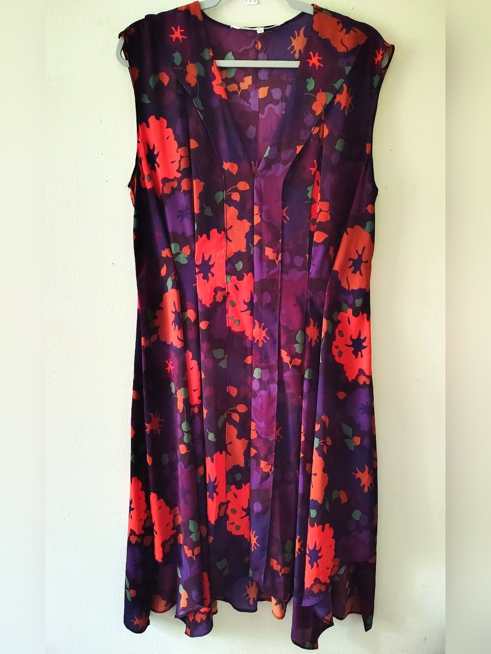 Rachel Roy Purple Dark Floral A Line Midi Dress XL Sleeveless Flowy Boho Pleated